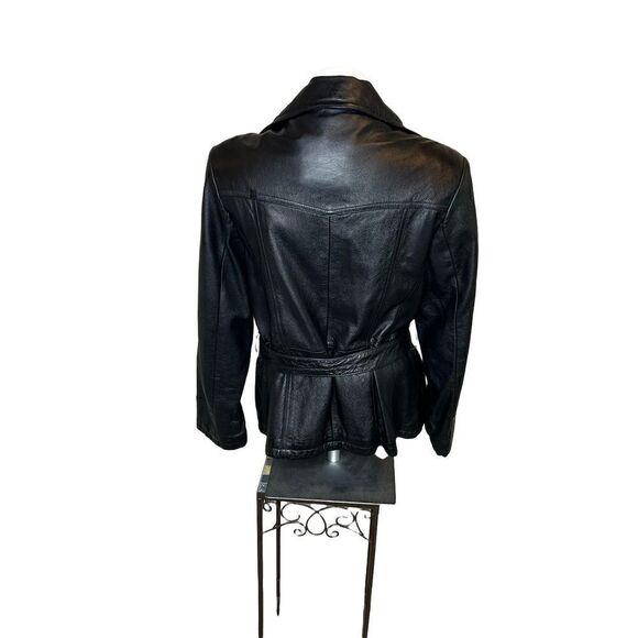 Wilson’s Leather Maxima vintage black leather belted button up jacket size L - Picture 5 of 16